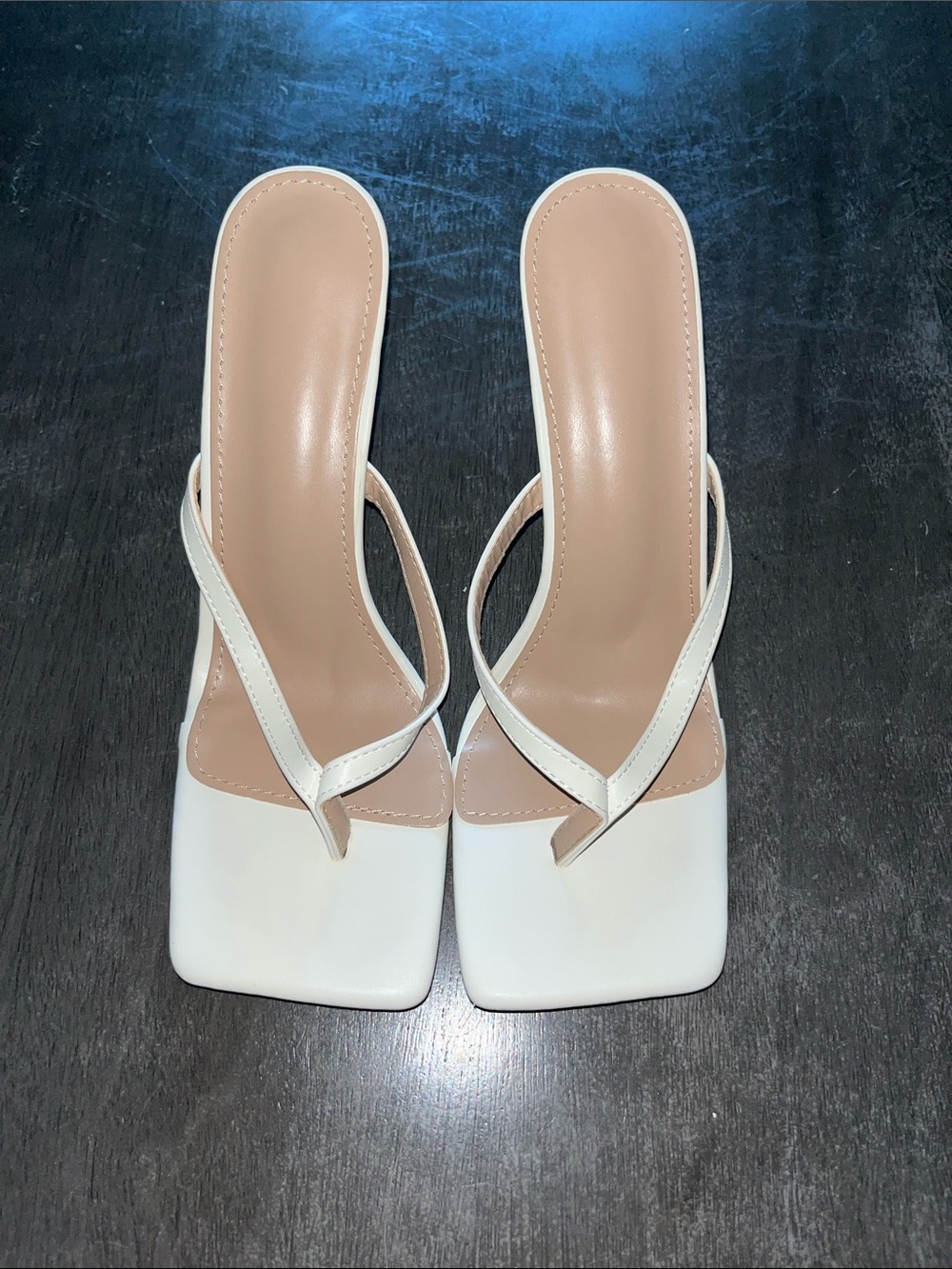 Women's White Square-Toe Slide Sandals